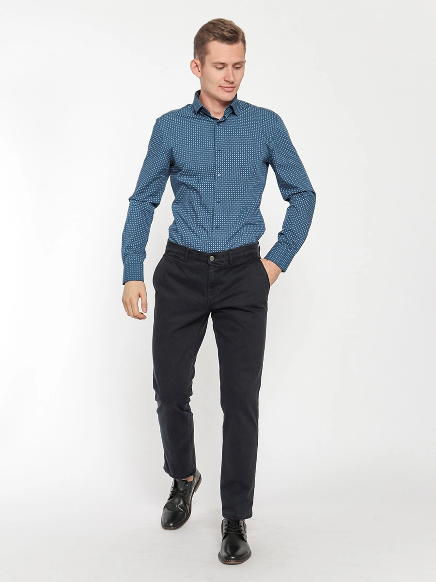 Синяя рубашка с белым узором Slim fit